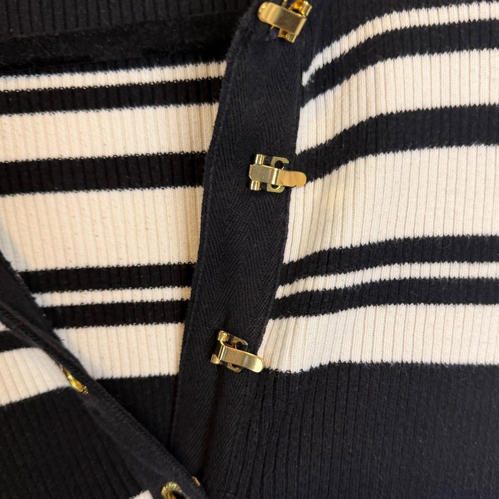 Michael Kors Y2K Grunge Whimsigoth Black White Stripe Ribbed Knit Sweater PM - Picture 6 of 8
